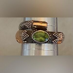 Sterling Silver 925 Bypass Ring Size 5 Peridot Oval Faceted Stone Granulated